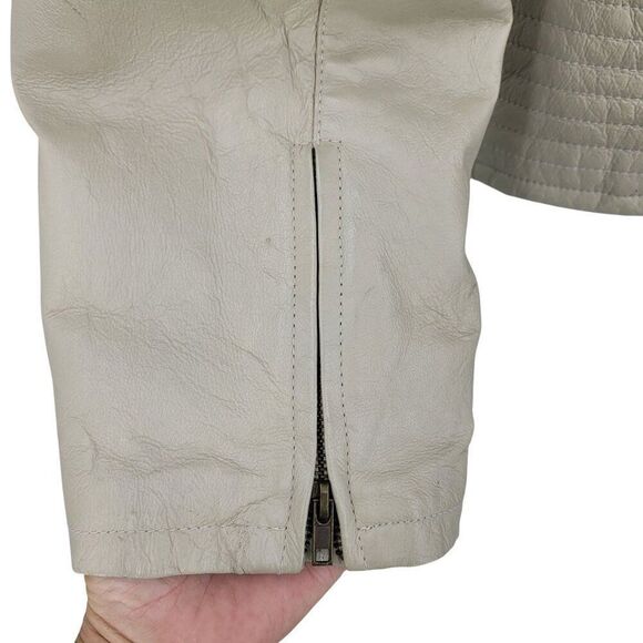 Vtg 90s Frequency Tan Genuine Leather Motorcycle Jacket Sz XXL Quilted Stripe - Picture 8 of 12